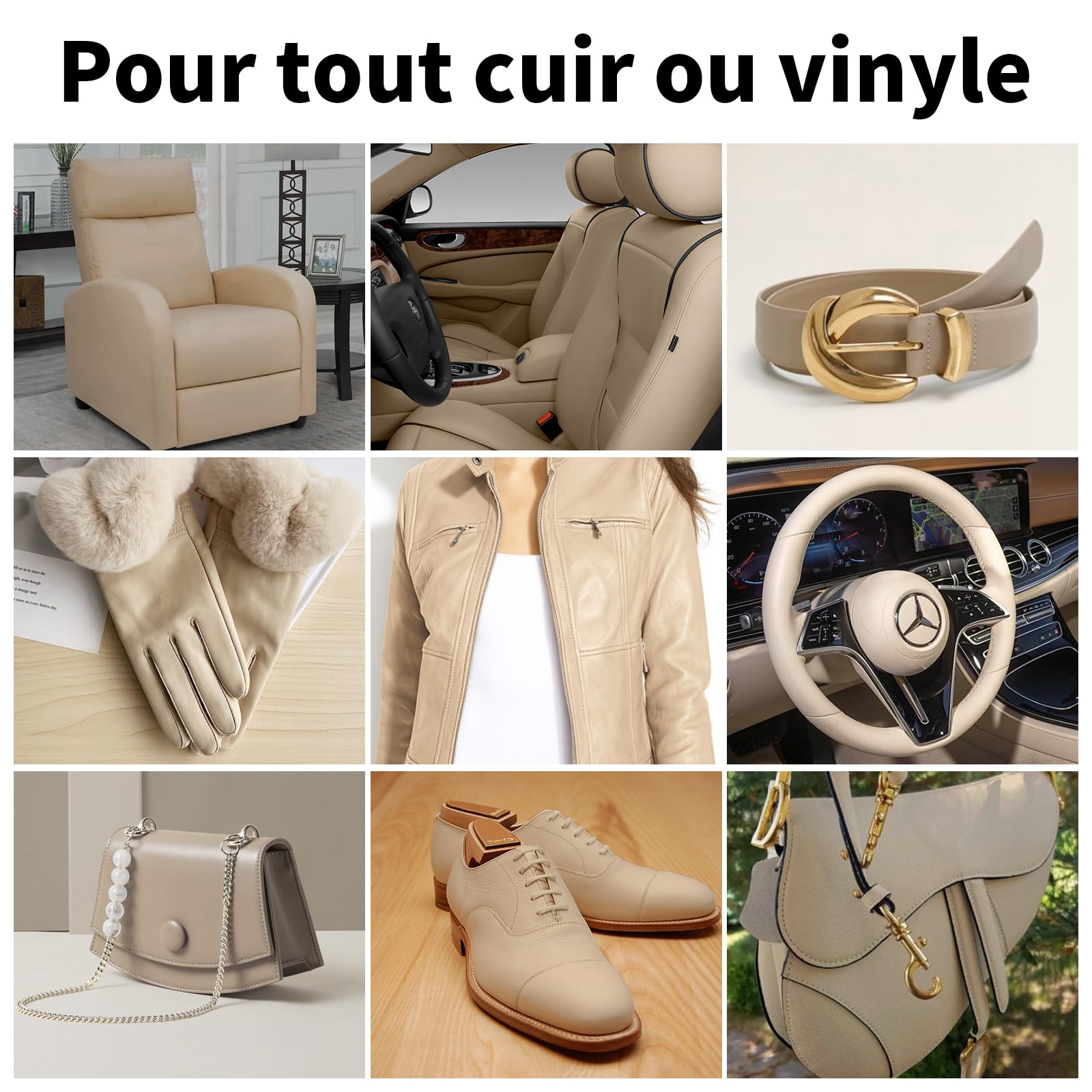 SHADAIWUYU Kit Reparation Cuir Beige,Teinture Cuir,Peinture Cuir Liquide pour Réparer Les éraflures et la Décoloration sur Canapés, Meubles en Vinyle, Sièges d'auto, Chaussures et Selles