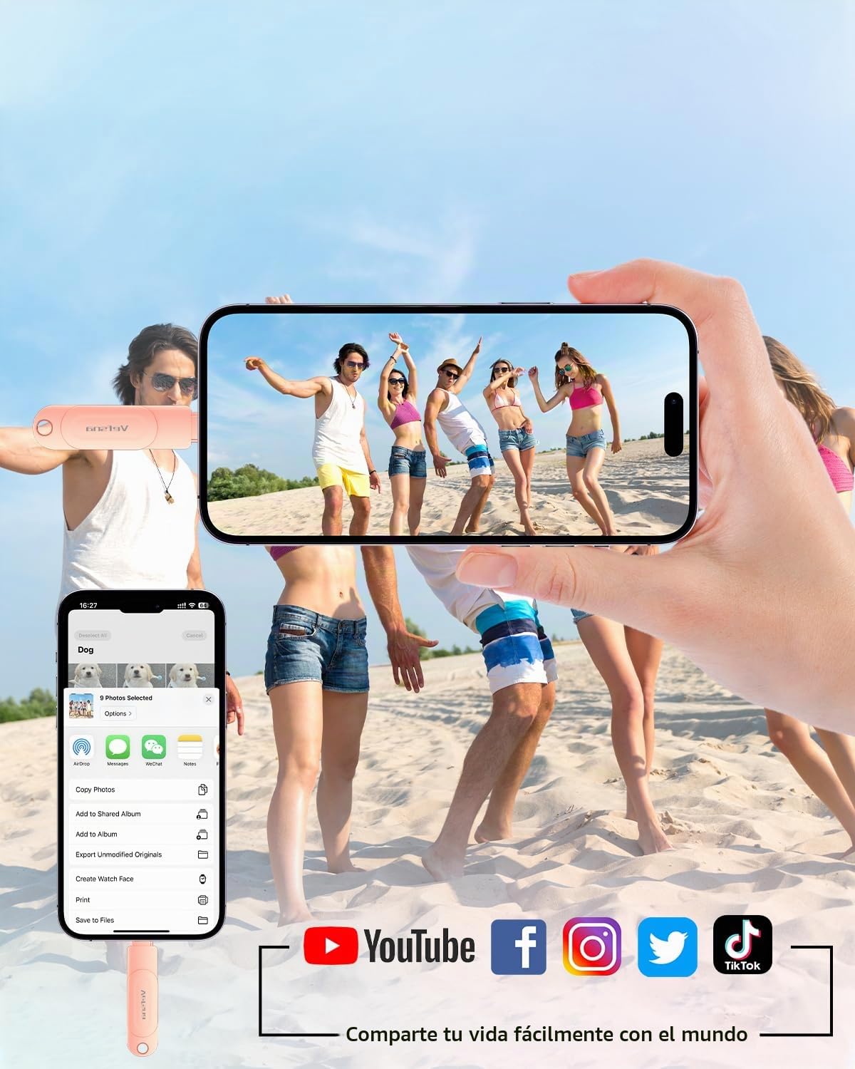 [Sin App] Pendrive para iPhone 512GB Apple Autorización, Pen Drive Lightning Tipo C Memoria USB 3.0 Photo Stick Compatible con Phone/iPad, Android y PC, para Respaldo de Fotos, Videos Rosa