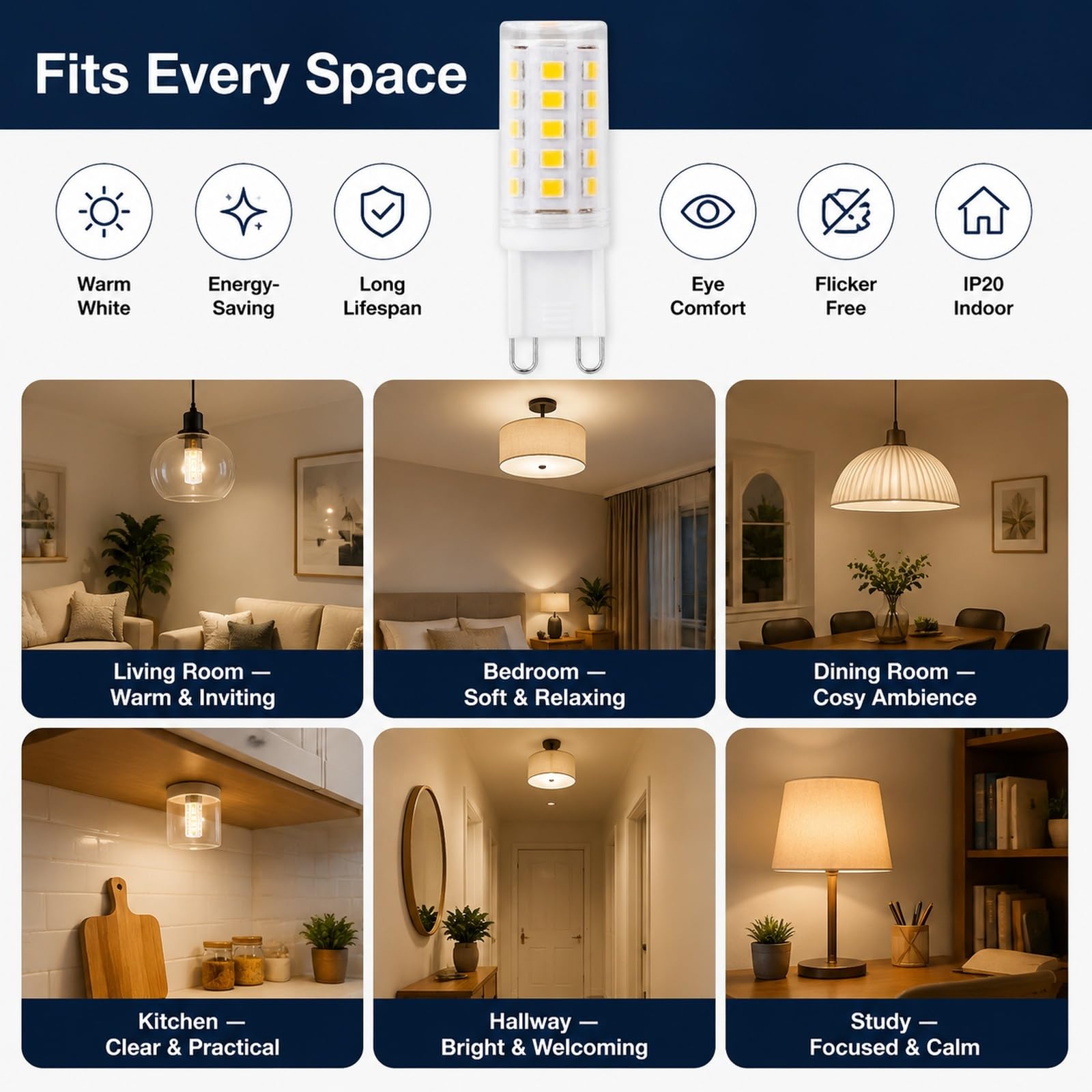 Bombilla LED G9 Bayoneta Tipo Maíz, 3000K/4000K, 3W Reemplaza 30W Halógeno, Ahorro Energía, CRI≥80, Sin Parpadeo, Para Arañas Cristal, Apliques(Natural white 4000K,9 Pack)