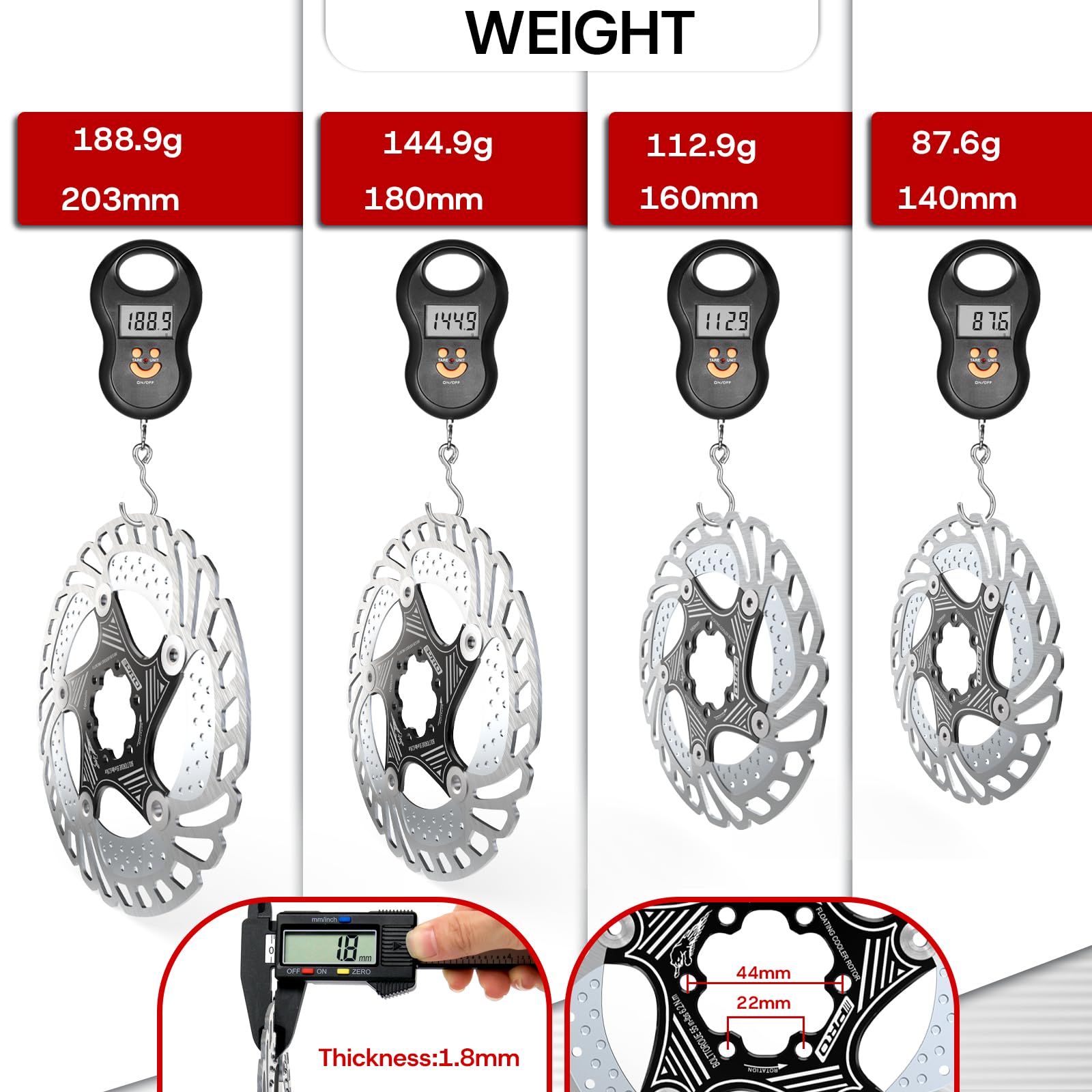 RACEDUE IIIPRO AR68 Rotor de frein à disque flottant pour vélo de montagne/VTT en alliage d'aluminium et acier inoxydable pour vélo de route/vélo électrique/BMX 140 mm, 160 mm, 180 mm, 203 mm (noir)
