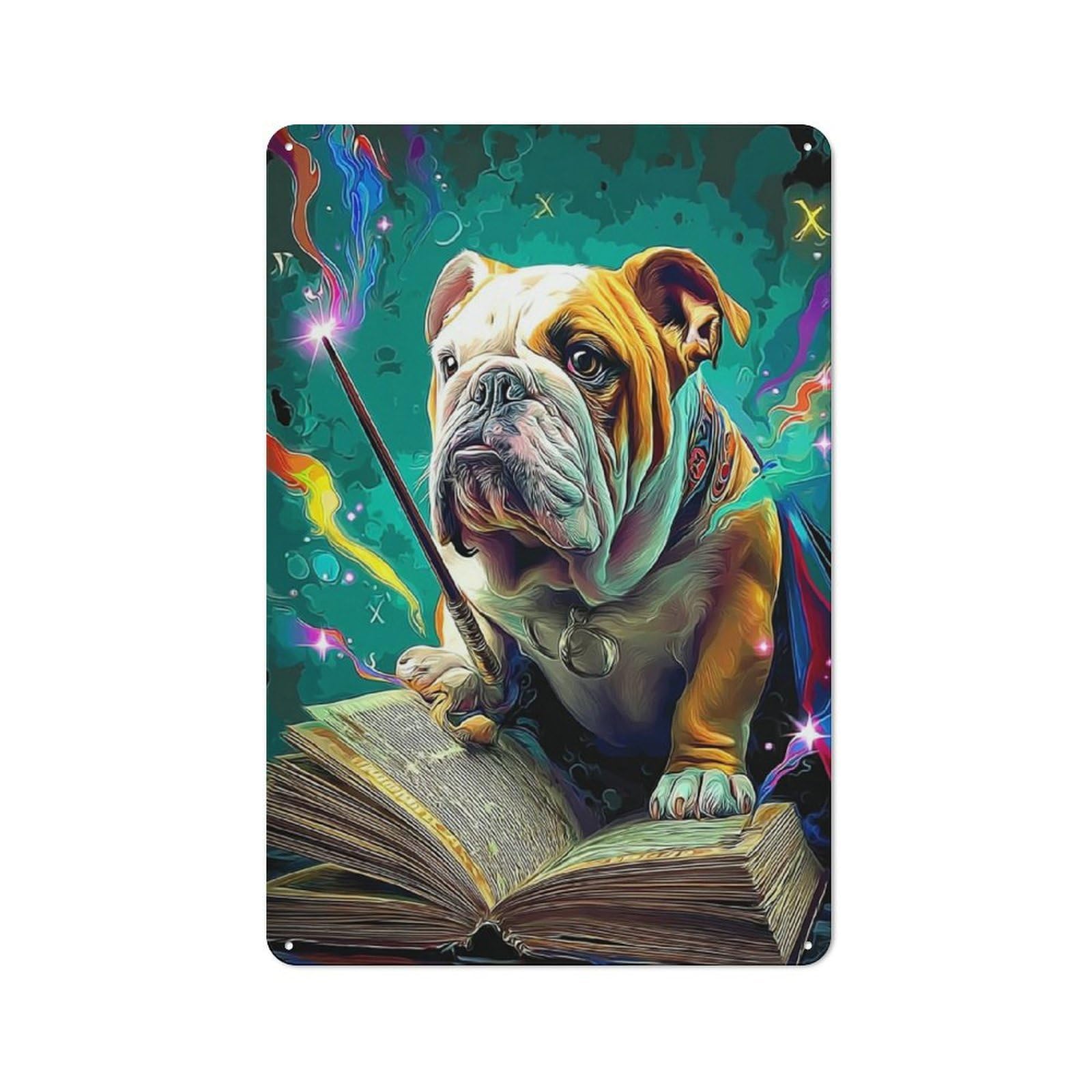 Junmoney Magical Bulldog Wizard Vintage Bistro Metal Sign 30X20cm, Bistro Wall Plaque For Takeaway, Bar, Kitchen Or Counter Area