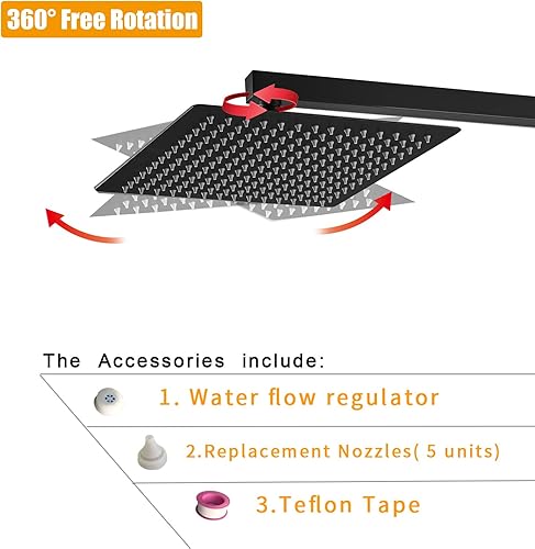 Miniatura 140 de BESy - Cabezal de ducha efecto lluvia cuadrado, de acero inoxidable de alta presión, de 1/16”, ultra fino, cobertura de cuerpo completo con boquilla