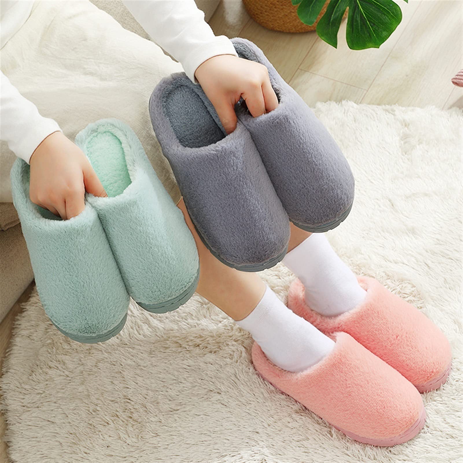 Memory Foam Slippers Buty do domu Bawełniane kapcie Zima Kryty Home Ciepłe Królik Futro Pantofle do Krytych Kobiet Słodkie Kapcie Domowe (Size : 35-36)