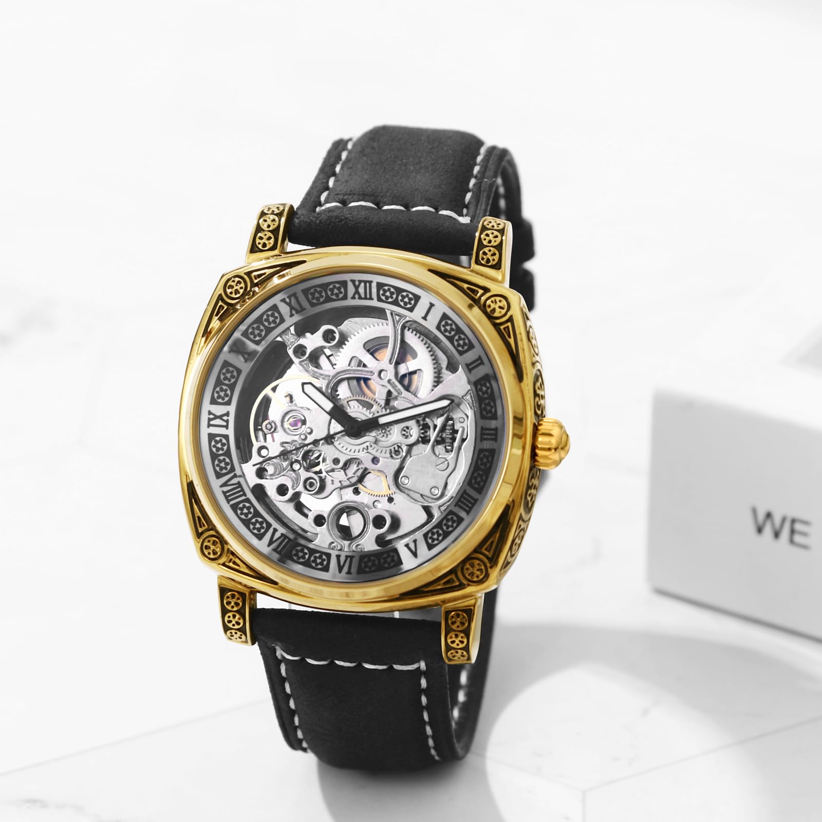 Avaner Uhren Herren Echtleder Armband: Herrenuhr Vollautomatisches Mechanisches Uhrwerk mit 36 ​​Stunden Gangreserve Lederarmbanduhr Analog Quarzuhr für Männer