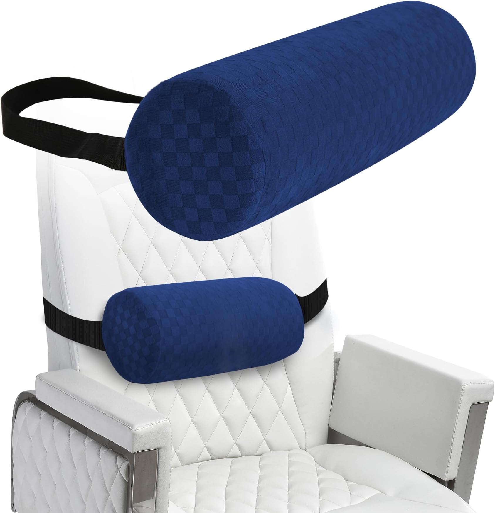 Lumbar Roll Pillow for Lower Back, Lumbar Support Foam Roll Cushion with Pillowcase and Upgraded Strap for Office, Chair, Car, Seat Pain Relief & Improving Posture (Dark Blue, Short-11*4.3'')