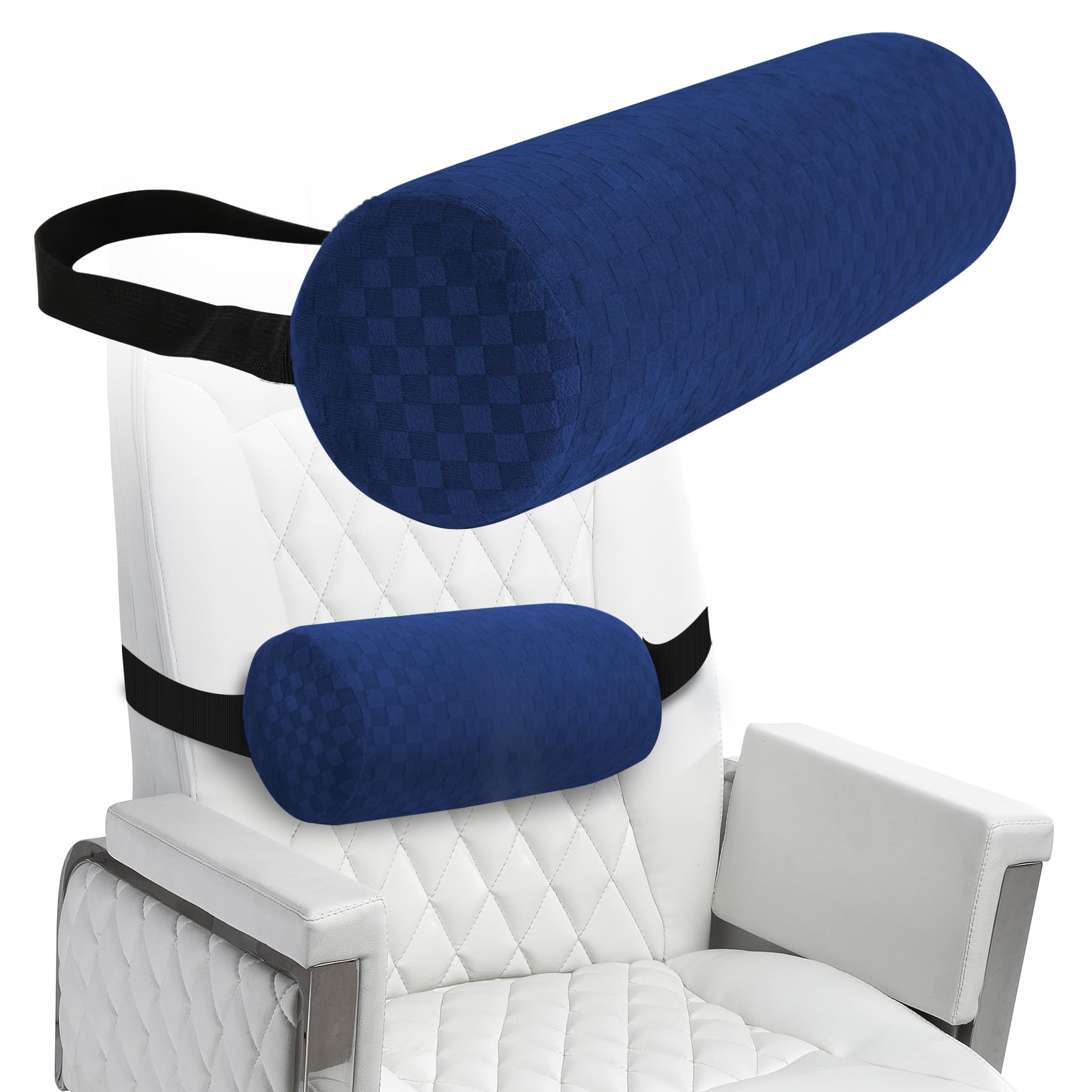 Lumbar Roll Pillow for Lower Back, Lumbar Support Foam Roll Cushion with Pillowcase and Upgraded Strap for Office, Chair, Car, Seat Pain Relief & Improving Posture (Dark Blue, Short-11*4.3'')