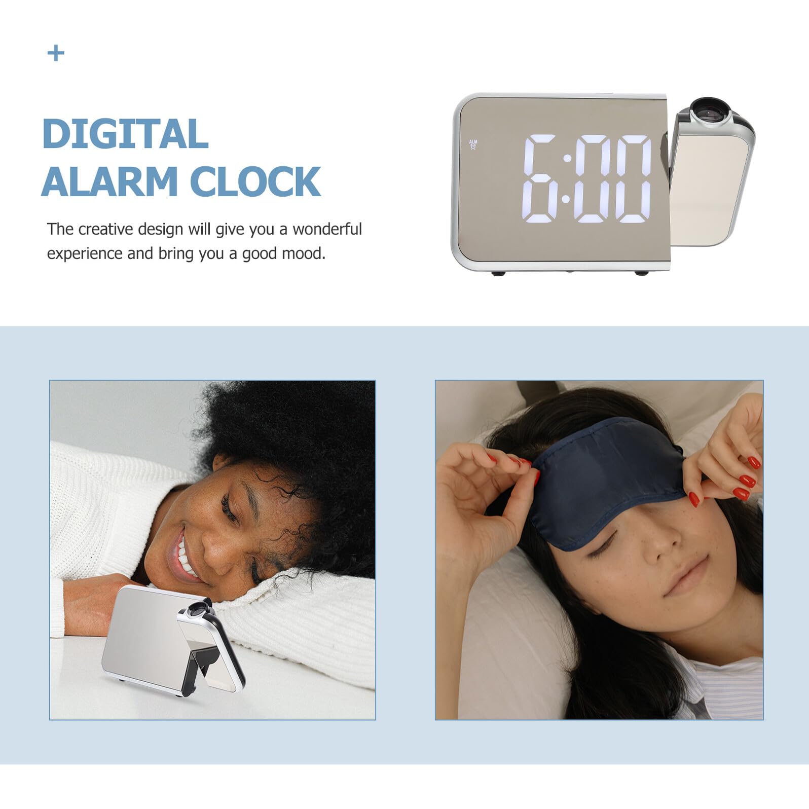 Cabilock Negro Reloj Despertador Digital de Proyección, para Dormitorio