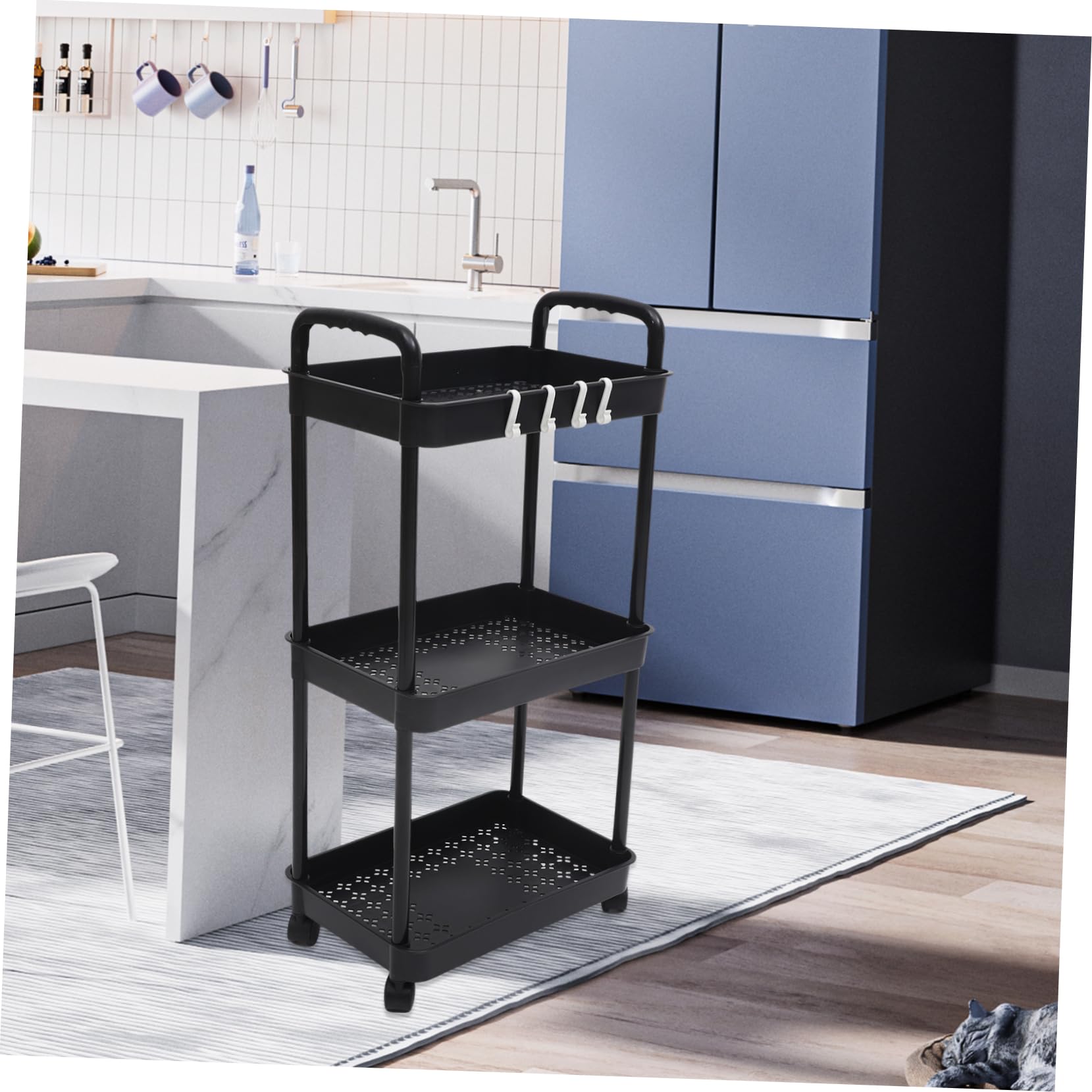 Happyyami Organizador Multiusos de PP Fácil Almacenamiento para Cocina, Baño y Oficina Carrito de Almacenamiento Rodante de 3 Capas Ruedas y Diseño Compacto