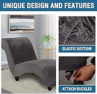 Vista 4 de H.VERSAILTEX Funda de Terciopelo para Chaise Lounge, Funda de Chaise sin Brazos de Lujo para Sala de Estar, Lavable a Máquina, Gris