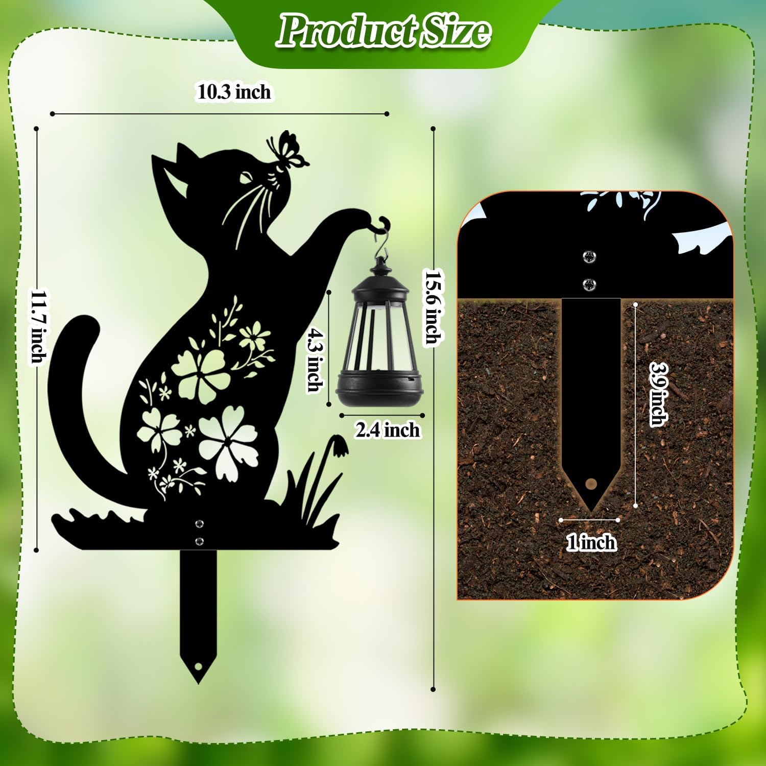Tfro & Cile Cat Solar Light Outdoor Garden Lantern Stake Black Cat Halloween Decor with Butterfly Silhouette Decoration for Yard Lawn Patio