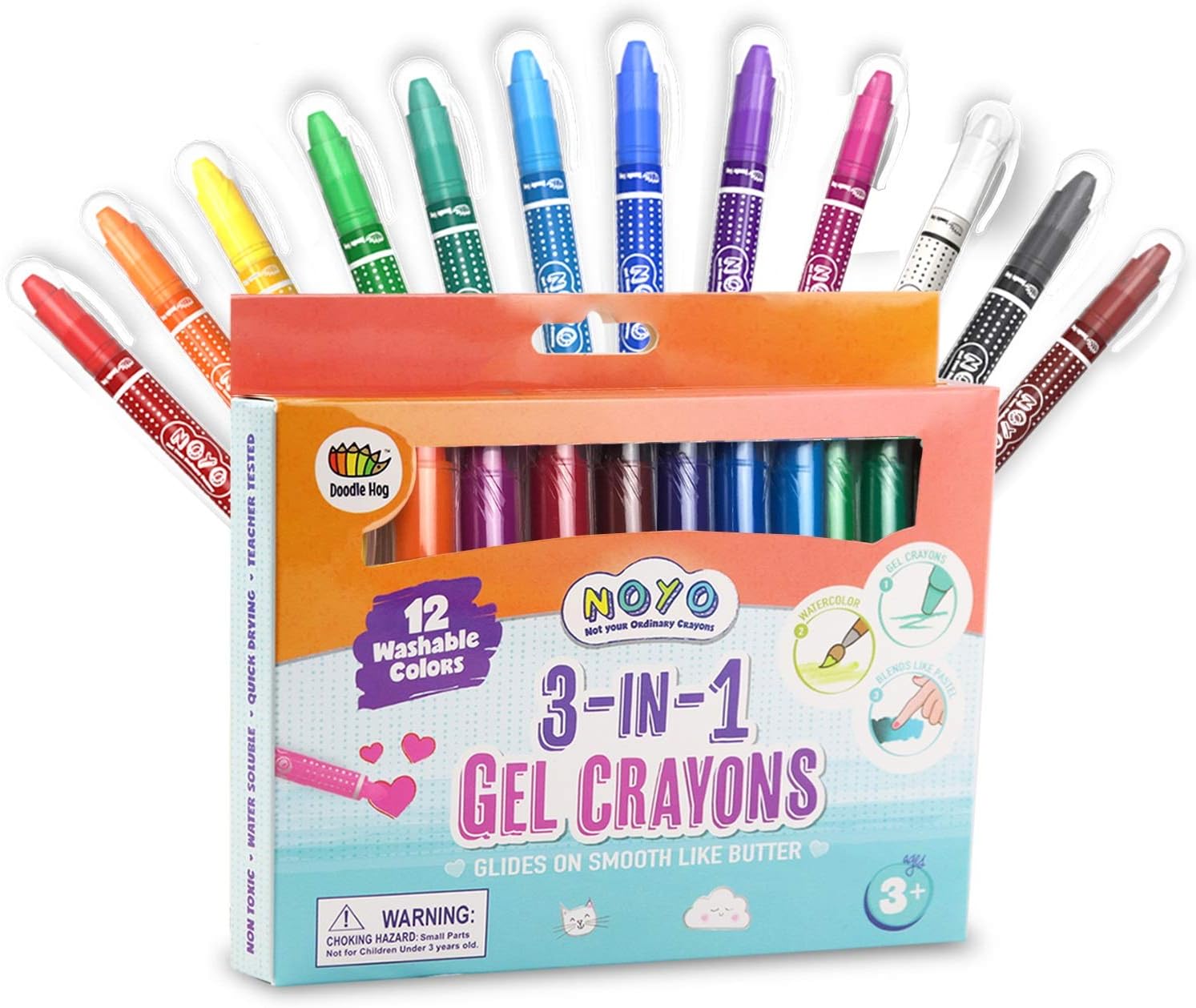 DOODLE HOGNot Your Ordinary Crayons, 3-1 Extraordinary Bolder Crayons, Pastel and Watercolor Effects (12 Colors)