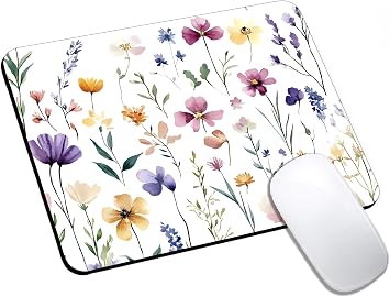 Cute Small Mouse Pad, Computer Mouse Pads for Desk, Non-Slip Rubber Base Portable Mousepad for Laptop, 9.5" x 7.9" Square Design for Home & Office Desk Accessories Wildflowers Floral