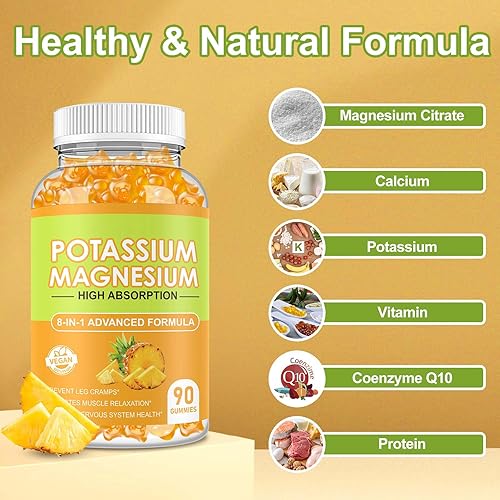 Miniatura 2 de Gomitas de glicinato de magnesio y potasio de 400 mg, gomitas de magnesio de alta absorción con VD, potasio, Q10 para relajación, alivio del estrés