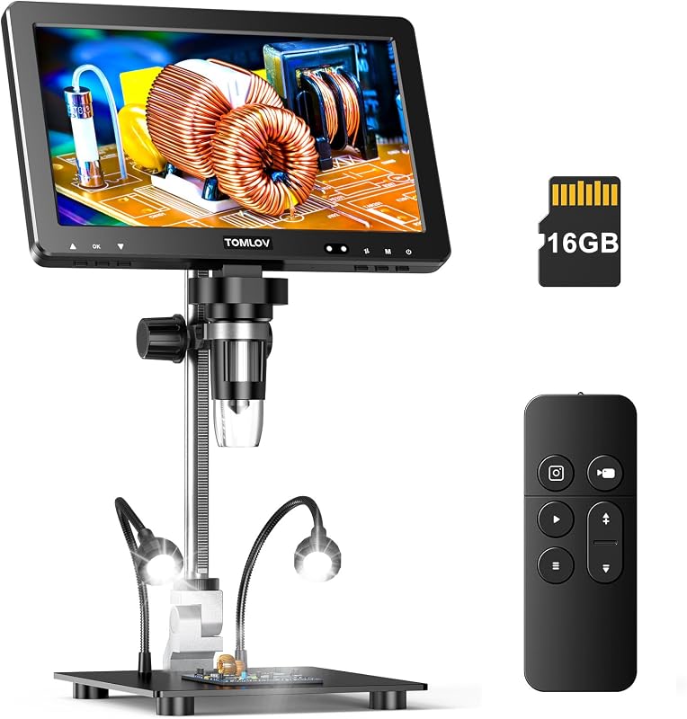 TOMLOV DM9 Max Microscopio Digital: 20MP 10.1" 1500X HD IPS Microscopio de Monedas Lupa para Monedas de Error con Pantalla, Microscopios de Soldadura LCD para Adultos, 10 Luces LED, Compatible con PC/TV, 16GB