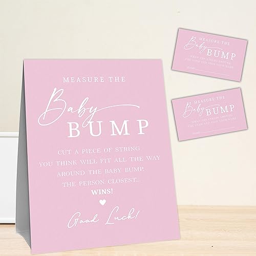 Miniatura 4 de Baby Shower mide el bache del bebé, mide el vientre de mamá - 1 letrero de pie y 50 boletos - Revelación de género, baby shower, actividad de