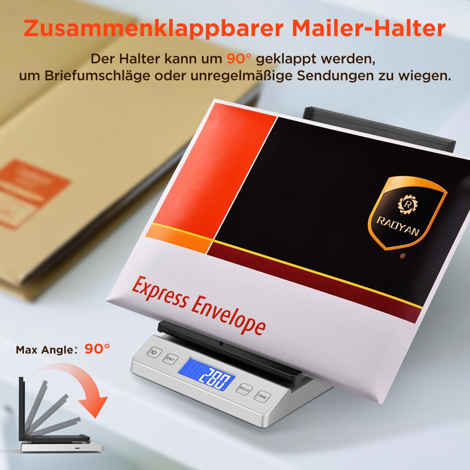Briefwaage, Paketwaage bis 30kg/2g Genauigkeit Digitalwaage mit Halte/Tara Funktion, Präzise Klappbriefwaage Postwaage für Briefe und Pakete