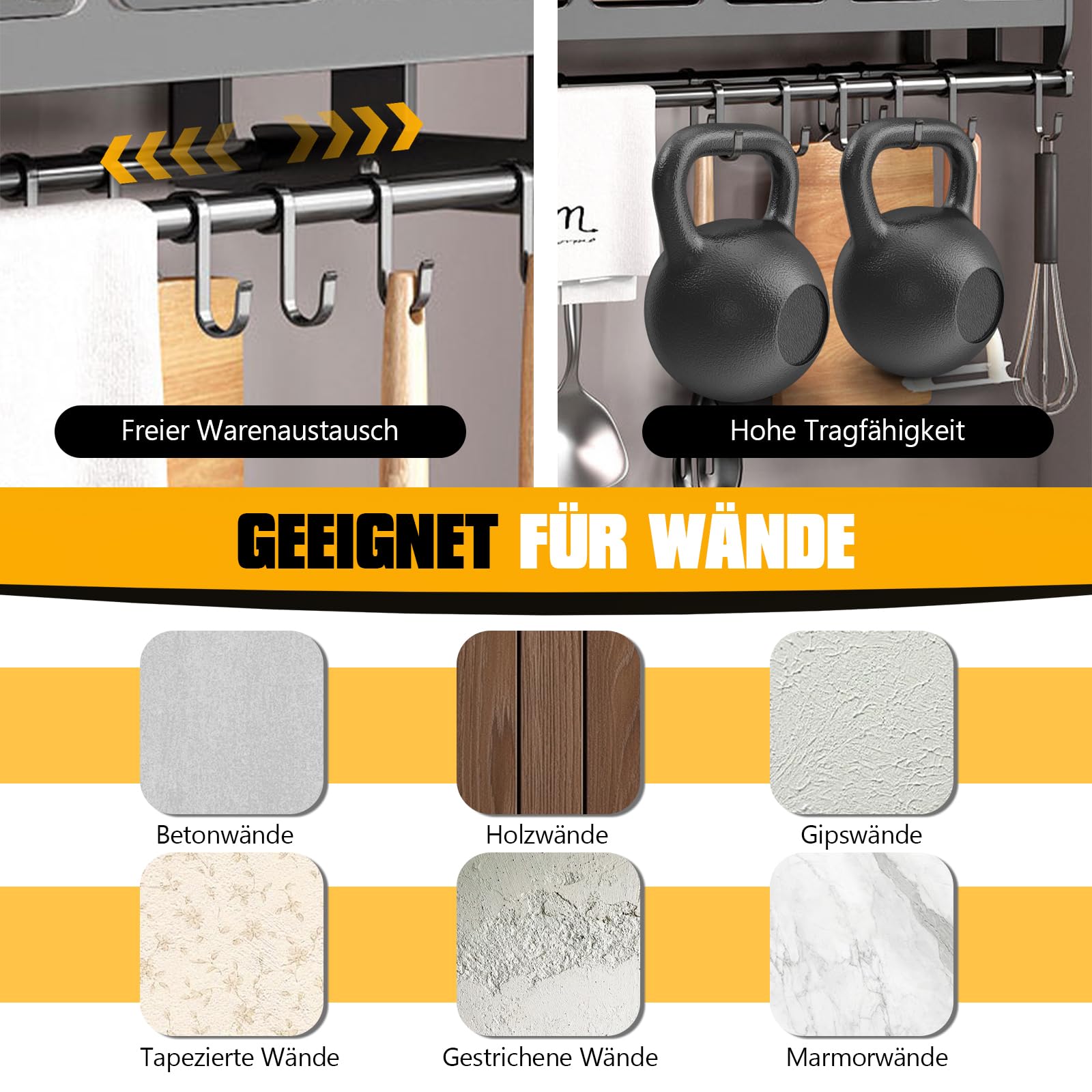 Estantería para especias de cocina con botes de especias, soporte para especias de pie y pared, con estante, soporte para papel de cocina y 12 ganchos, organizador de especias colgante con