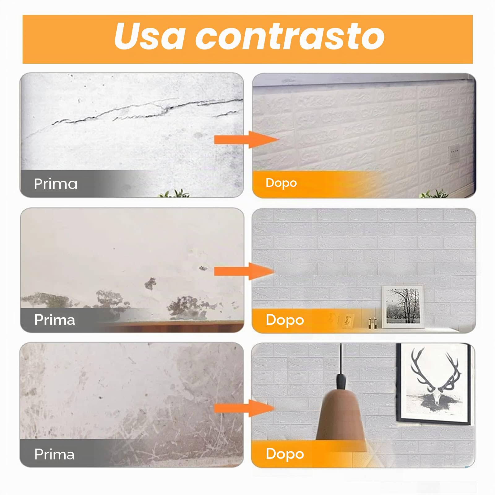 Carta da parati 3D, 10 pezzi 3D mattoni autoadesivi, 38,5 x 35 cm, motivo mattone bianco, per bagno, camera da letto, soggiorno, balcone, cucina