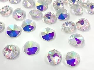 八角 珠子 防晒 八边形 水晶 玻璃 枝形吊灯 DIY 手工制作 零件 14mm 2孔 70个 (极光)