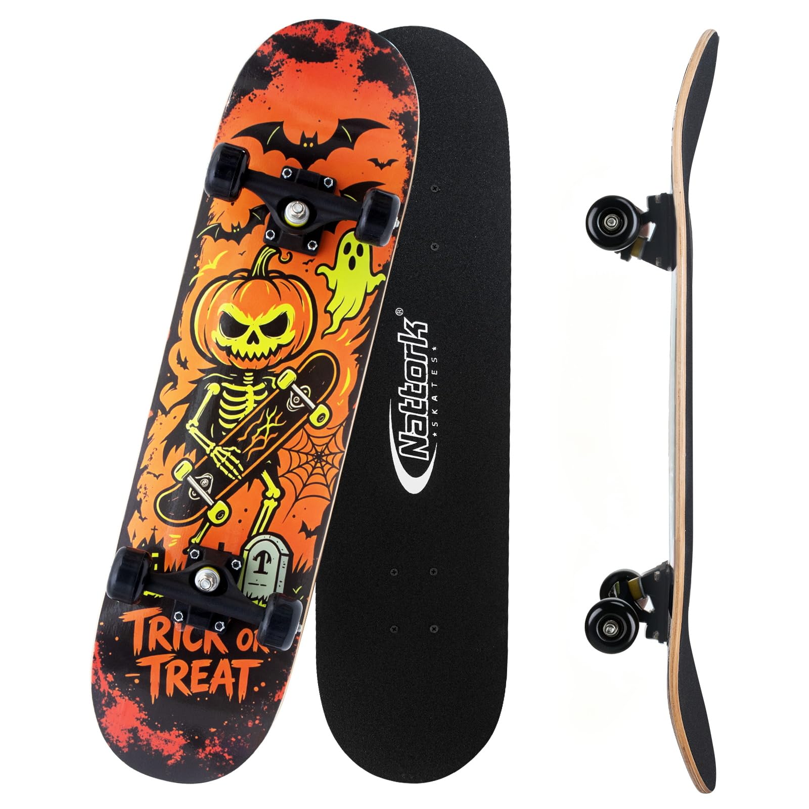Nattork 31 Inch Complete Skateboard, Standard Skateboards for Beginners, Wood 9 Layer Canadian Maple Trick Skate Boards for Boys Girls Youth Teens Adults
