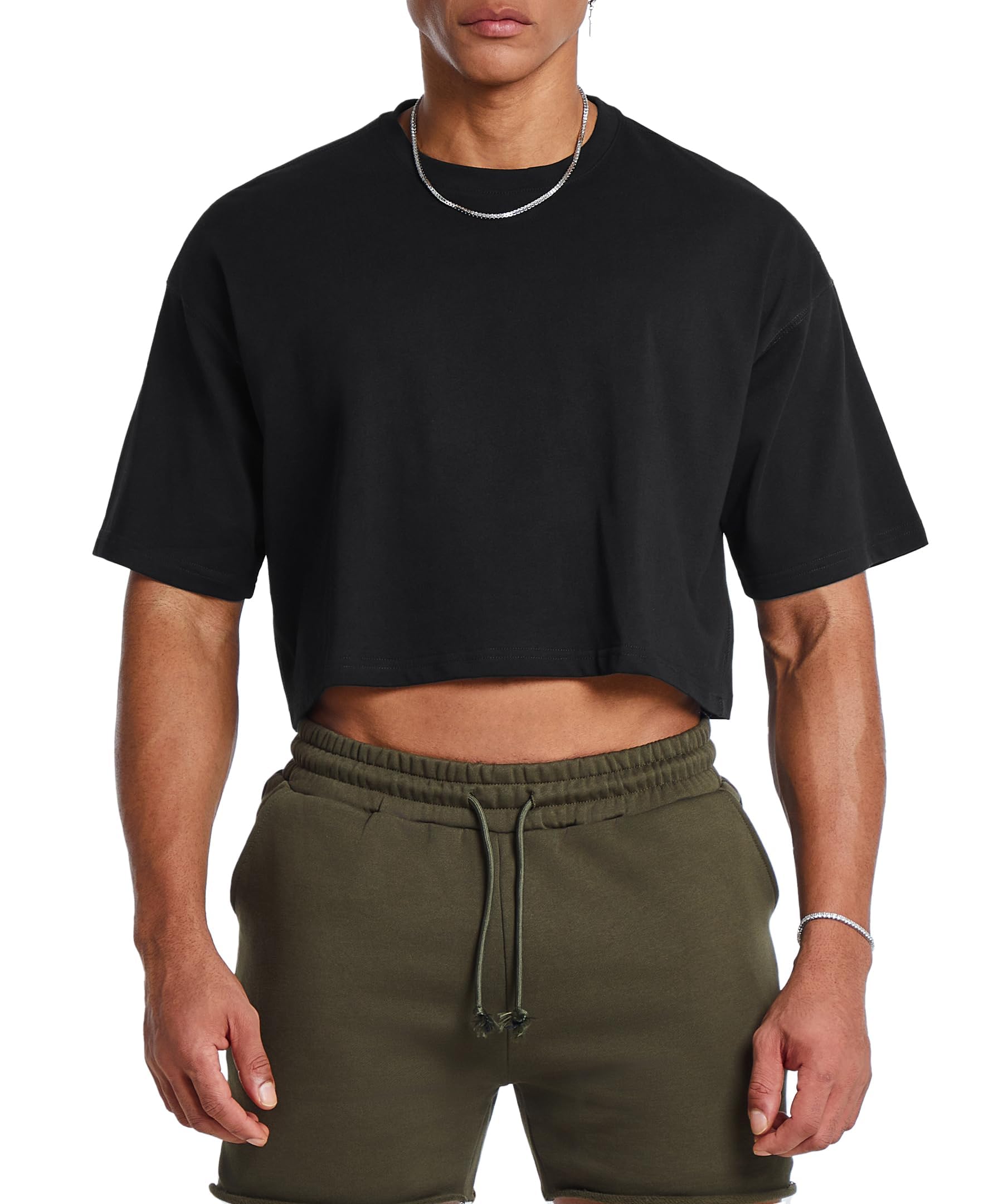 Ouber Men's Short Sleeve Crew Crop T Shirts Cotton Muscle Bodybuilding Shirts