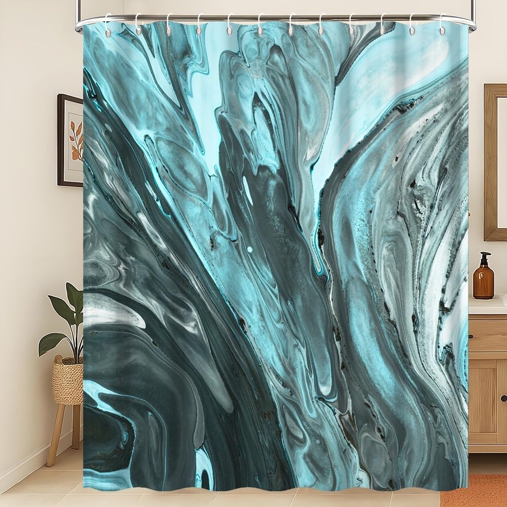 Xiaoterna Modern Abstract Luxury Shower Curtain Dark Green Marble Textured Waterproof Bathroom Curtain 3D Minimalism Gradient Ombre Machine Washable Mildew Resistant Bathroom Decoration 150x180cm