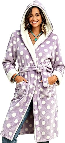 Bathrobe for Women Fuzzy Fluffy Flannel Bathrobe Long Polka Dot Robe