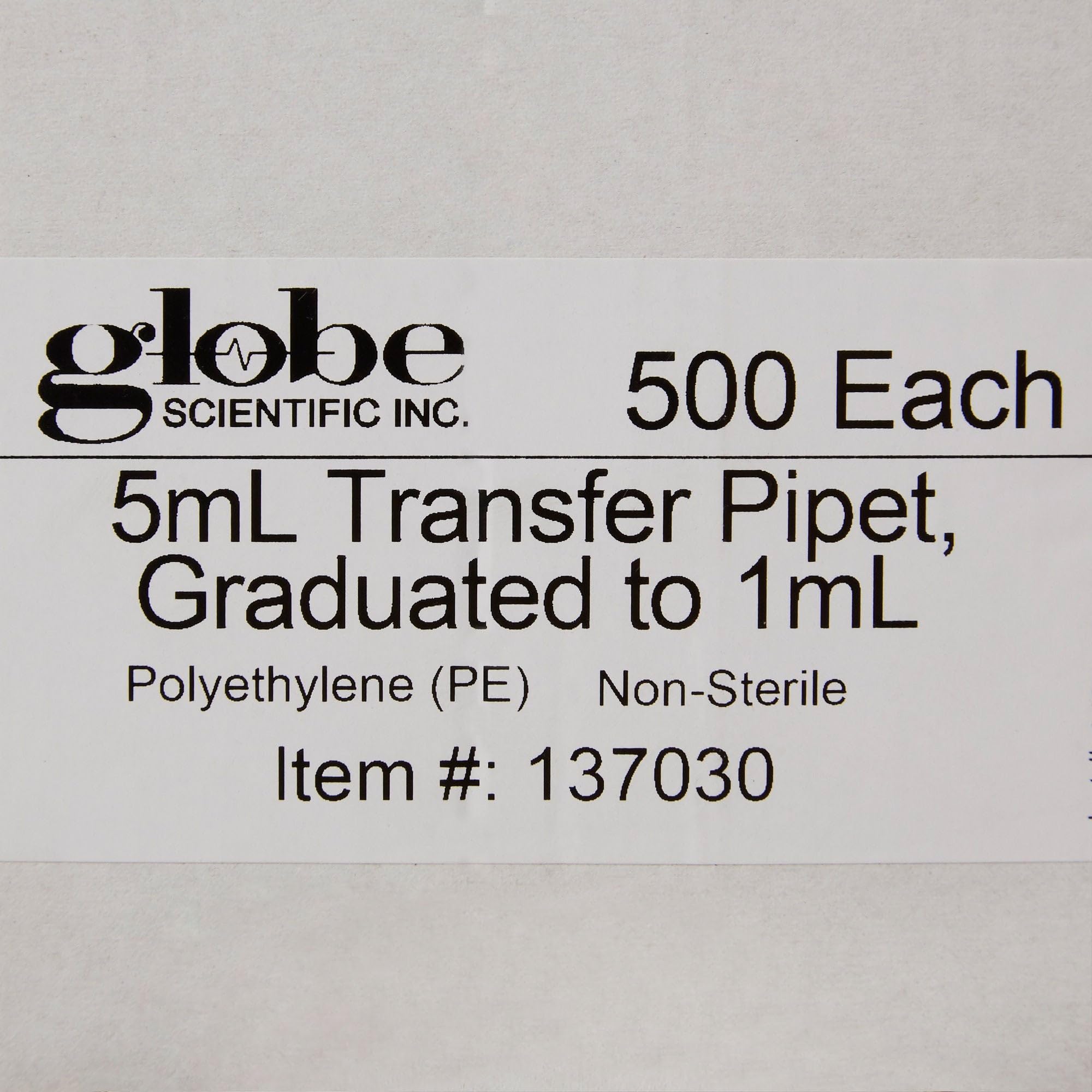 Globe Scientific 137030-500 - Pipetta graduata in LDPE, grande lampadina, non sterile, lunghezza 145 mm, capacità 5 ml (confezione da 500)