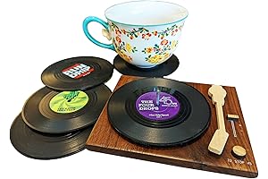 Retro Vinyl Record Coaster Set with Stand