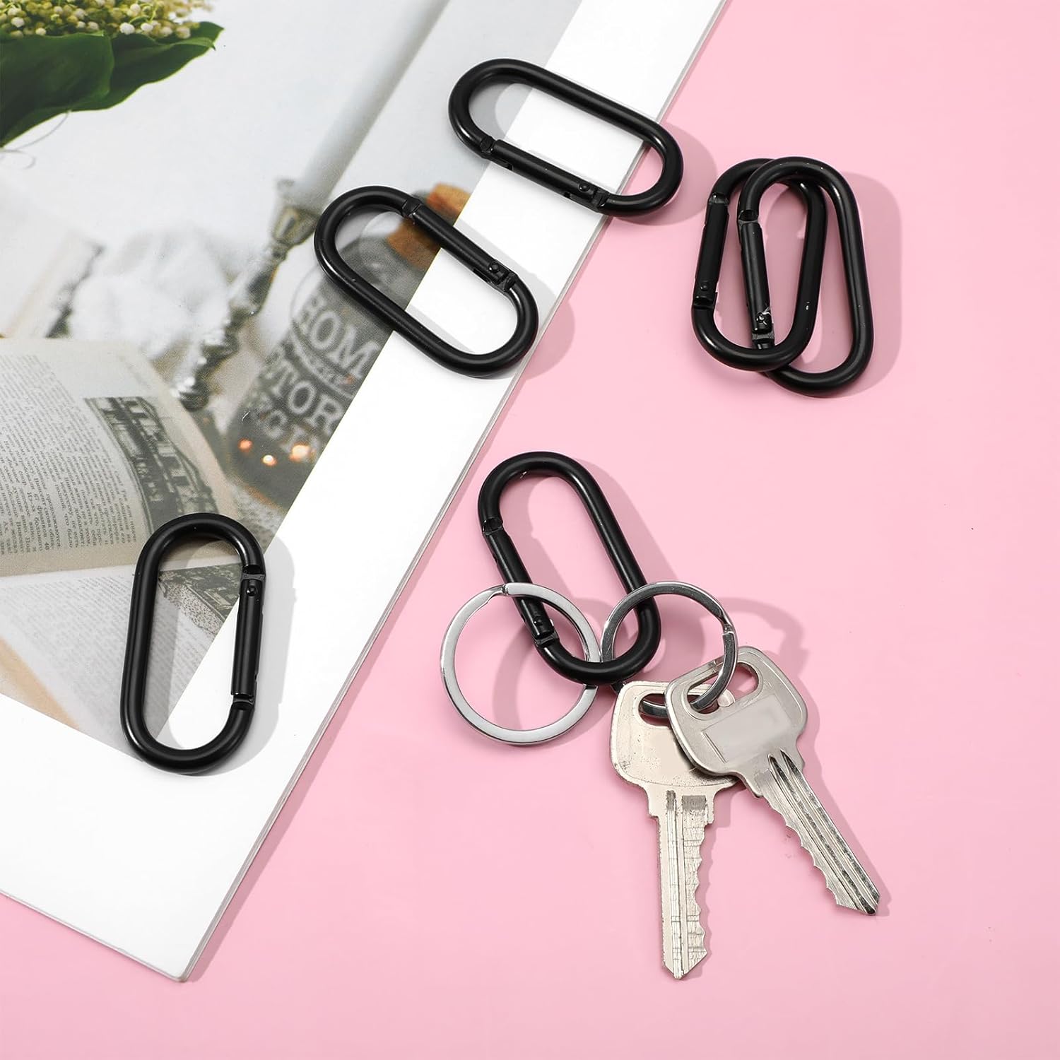 6Pcs Oval Spring Ring Clips Spring O Ring Clip for Purse Strap, Black Buckle Clasp Metal Oval Carabiner Snap Clip Circle Carabiner Clips for Keychains, Handbags, Backpacks, Purse, Keys, Bag Strap - Image 6