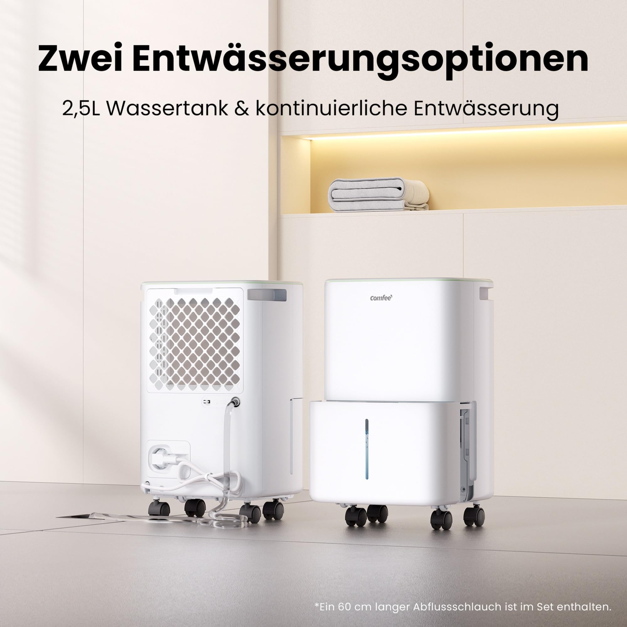 COMFEE Luftentfeuchter 12 Liter/Tag, für Räume bis 50 m³, Automatische Abtauung, Kindersicherung, R290