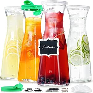 Lot De 2 Pichets En Verre 1 Litre – Avec Couvercle Et Poignée, Pour Réfrigérateur Ou Table, Lavables Au Lave-vaisselle - 3
