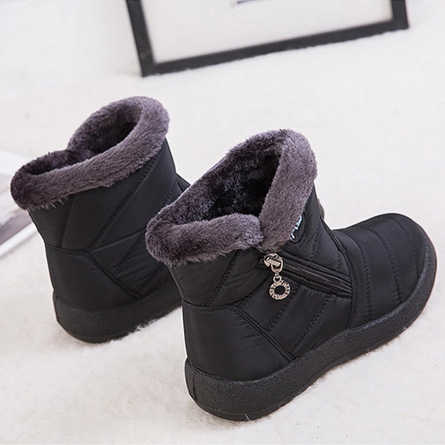 Snow Boots For Women Men,Winter Wide Width Comfort Warmth Sheepskin-Lined Waterproof Non Slip On Ankle Sneakers With Arch Support Soft Booties Comfortable Walking Outdoor Hiking Shoes