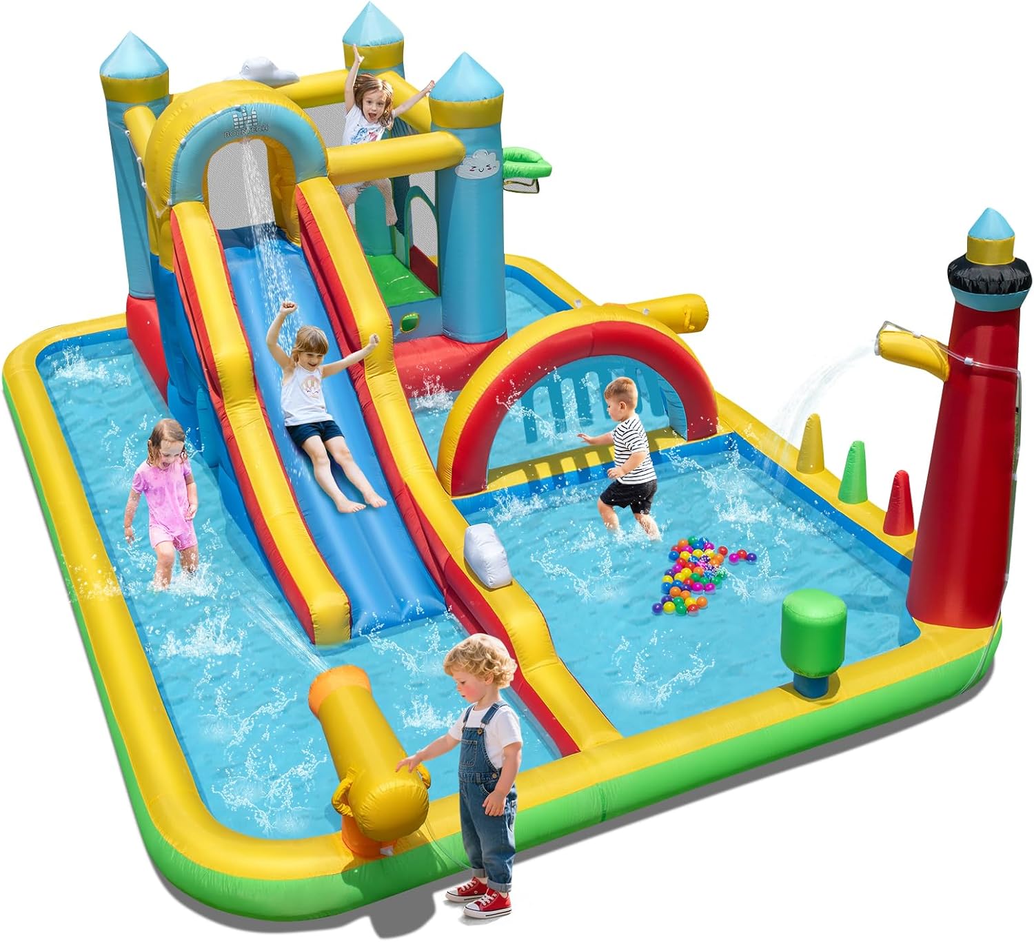 BOUNTECH Inflatable Water Slide Park, Kids Mega Water Bounce House w/Deep Pool, Long Slide, Jumping Bouncy Castle, Blow up Water Slides for Big Kids Aged 3-12 Backyard Outdoor 214 x147 x83 Inch