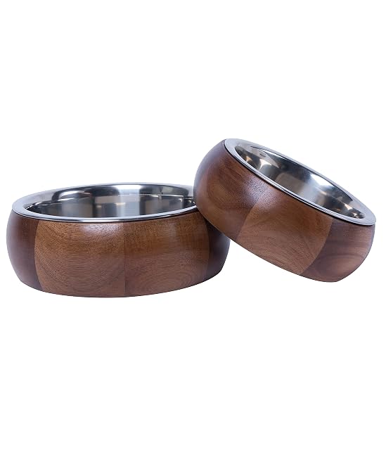 Foto 2 de 2 de Dehner Cuenco para Perros Lieblinge, diámetro de 23 cm, Altura de 7,8 cm, Madera y Acero Inoxidable
