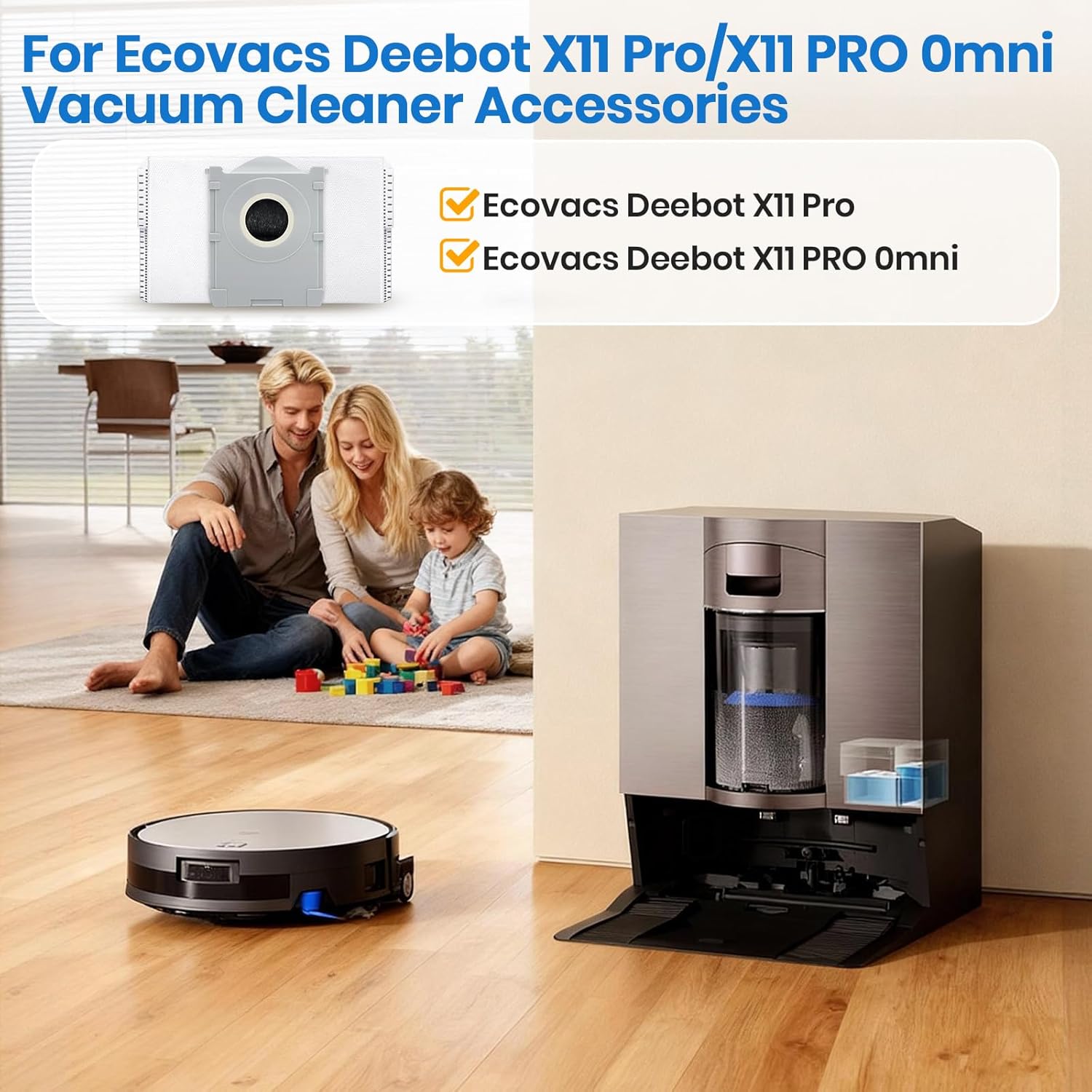 16 Pack X11 Dust Bags Compatible with ECOVACS DEEBOT X11 Pro Omni/X11/X11 Pro/T90 Pro Omni/for YEEDI M16 Infinit Robot Vacuum Reusable Dust Bags 2L Large Capacity Heavy Duty Bags for Home