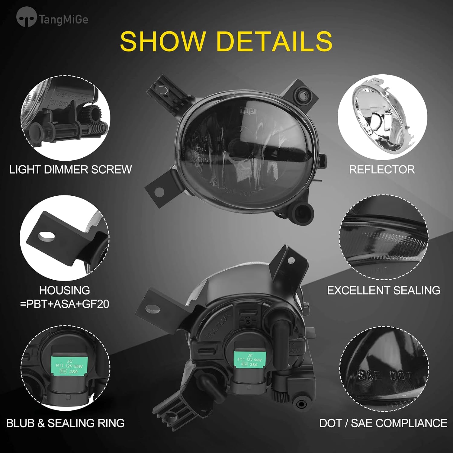 TangMiGe Fog Lights Compatible with Audi A4 / S4 (Quattro Cabriolet Convertible, Sedan, Avant Wagon) 2005-2008, A3 (Quattro Base/TDI Hatchback; Sport Package) 2008-2013, Fog Lamp, 1 Pair, Smoke Lens