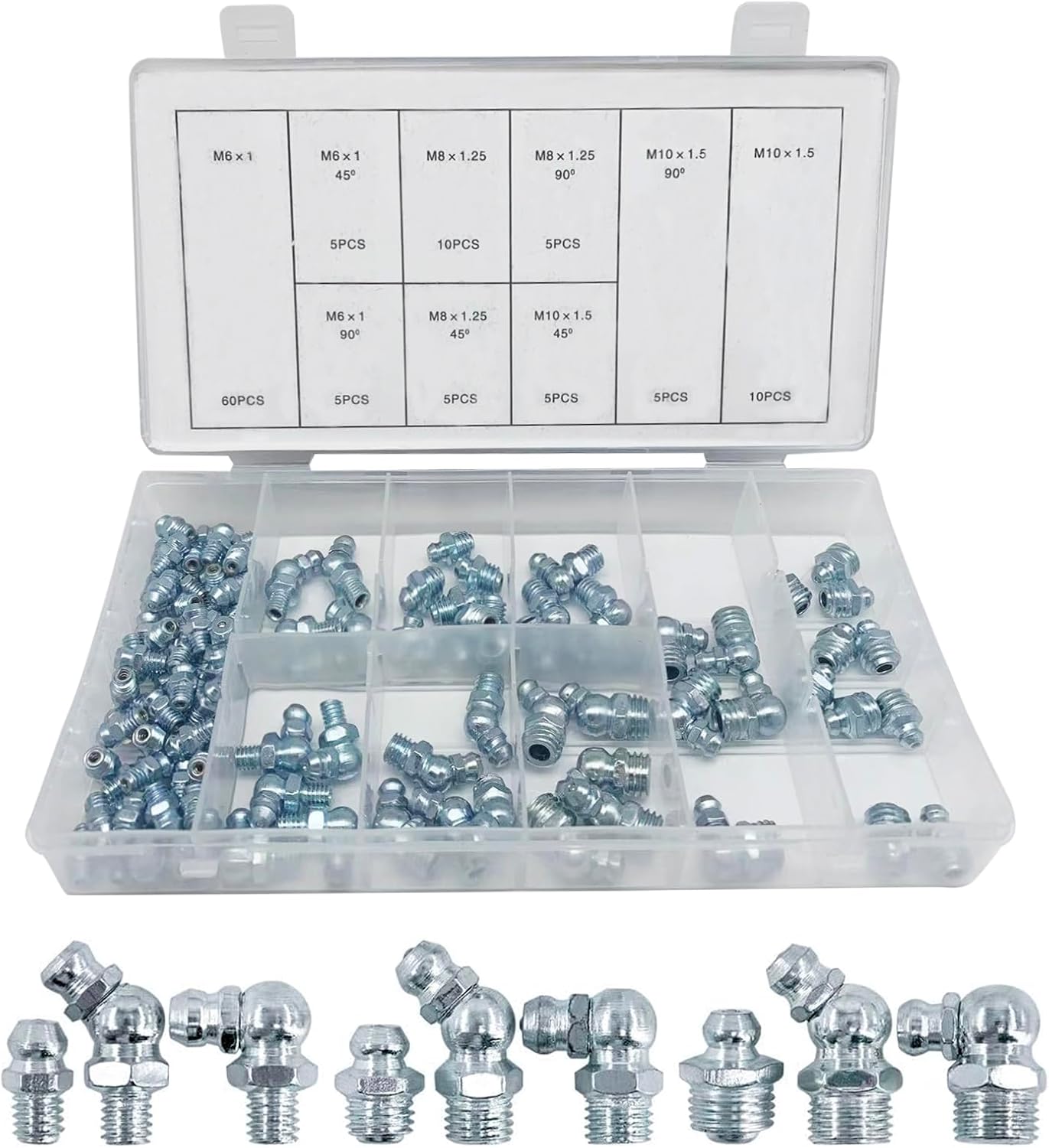Boatsea 110Pcs Grease Fitting Assortment Kit, Mertic