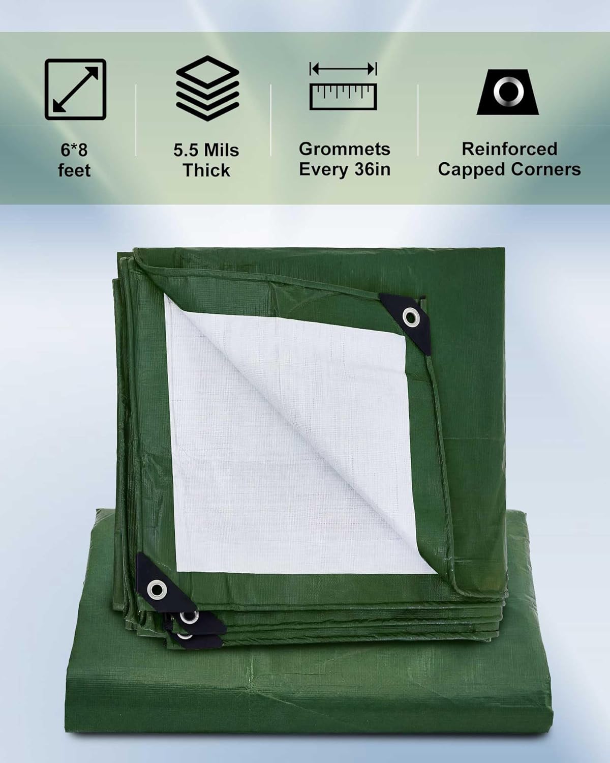 SmoothNovelty 12 Pcs Large Waterproof Tarp 6 x 8 ft Heavy Duty 5.5 Mil Thick Poly Tarpaulin with Grommets Multipurpose Protective Cover for Summer Home Boats Cars Camping Rv Pool Tent