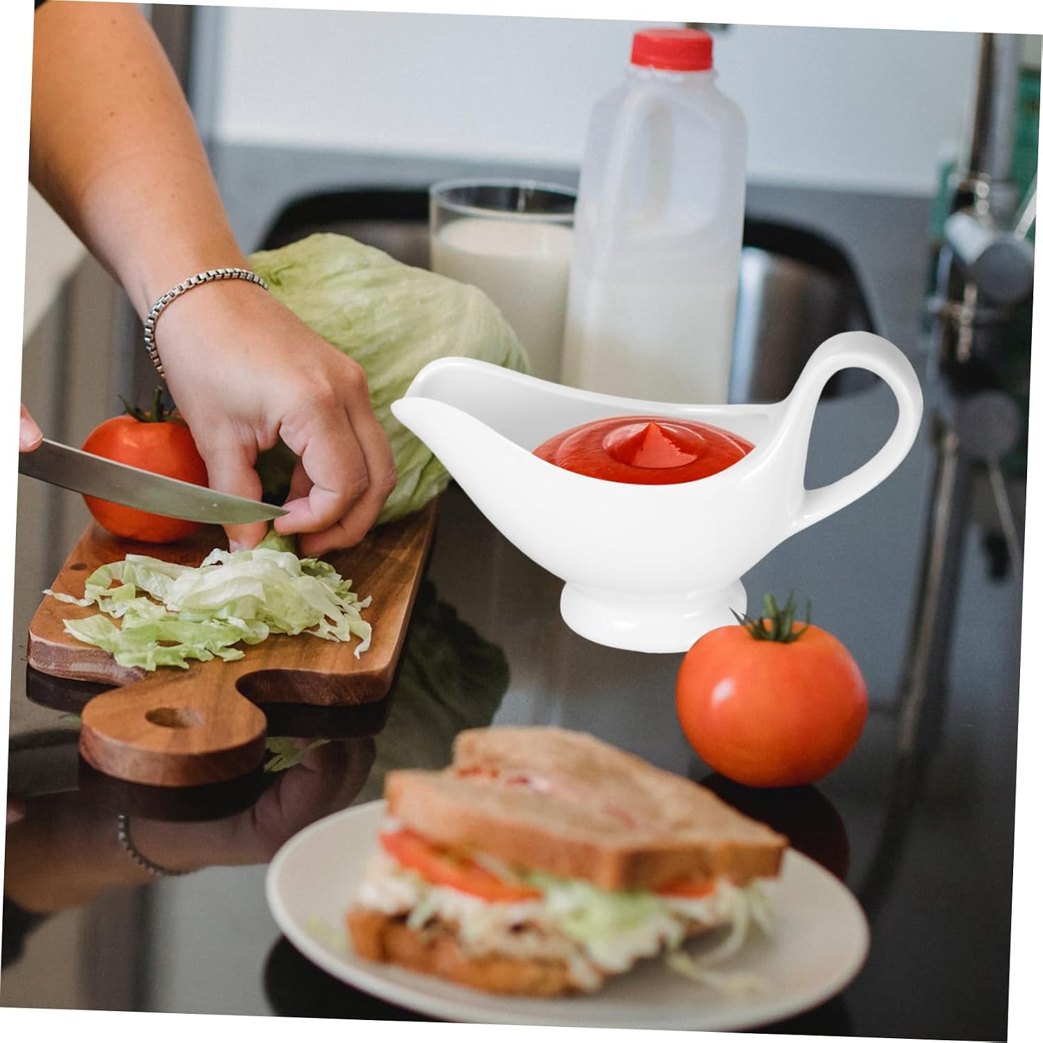 PRETYZOOM 2-piece Ceramic Sauce Cup Set Gravy Boat Dipping Sauce Cup for Dinner Table