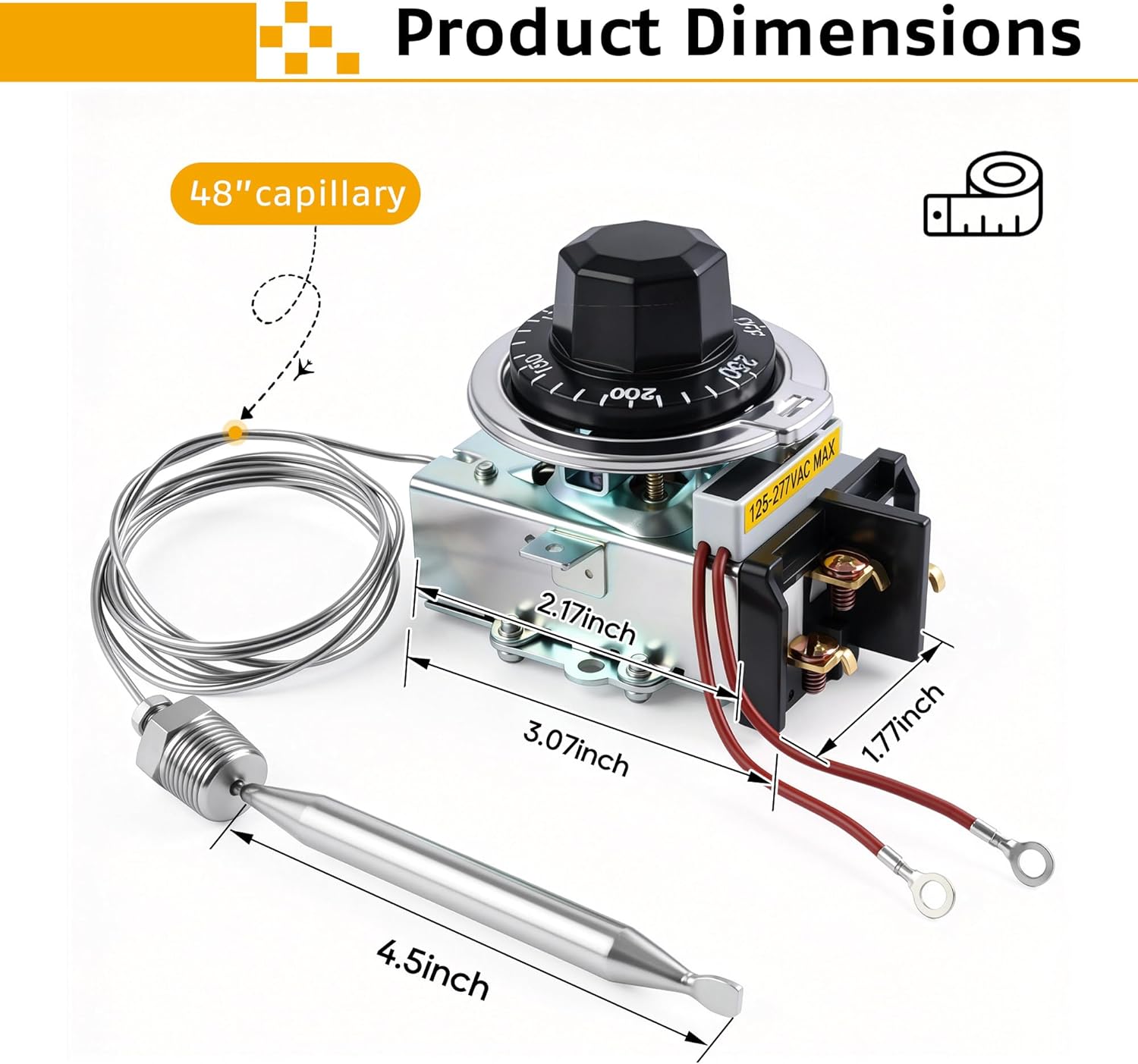 D1/D18 Thermostat for Steam Table,30A RES 125-277VAC,60-250°F, Replacement Part with 3/8" X 4-1/2" Bulb,Buffet Table Temperature Control,Compatible with Most Brands of Steam Table and Buffet Table