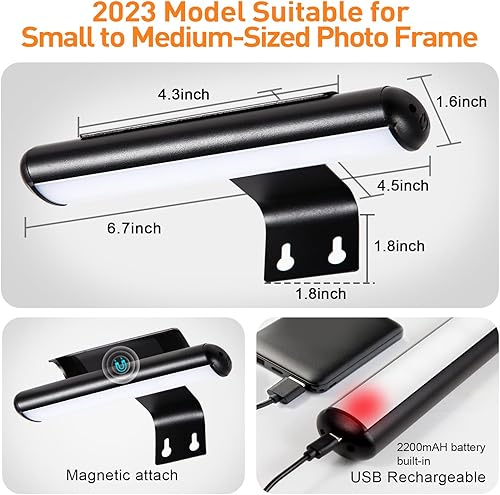 Miniatura 7 de BETMONE Paquete de 2 luces de imagen, luz de imagen a pilas para pared, luz de arte con control remoto con temporizador y regulable para pinturas de