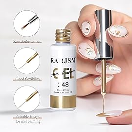RARJSM Metallic Nail Art Gel Liner Bronze Gold Mirror Chrome 3D Effect Gel Nail Polish 8ml Build in Thin Brush Metal Painted Drawing Striper Painting Gelpolish Soak off Curing Requires for Home Salon