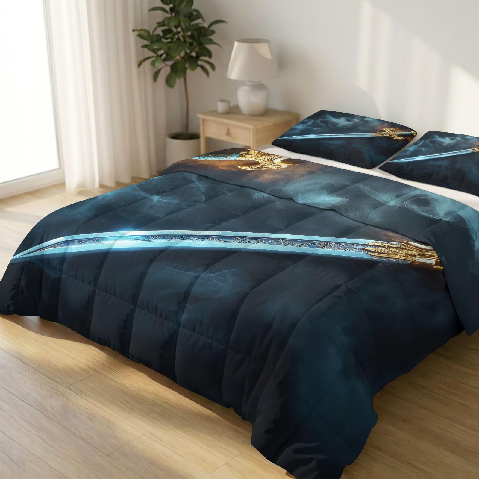 Générique Fantazyjna mgiełka miecz kołdra narzuta 240 x 220 cm, styl bajkowy dwustronna kołdra dla dzieci dziewcząt chłopców nastolatków - pakowana miękka i oddychająca kołdra