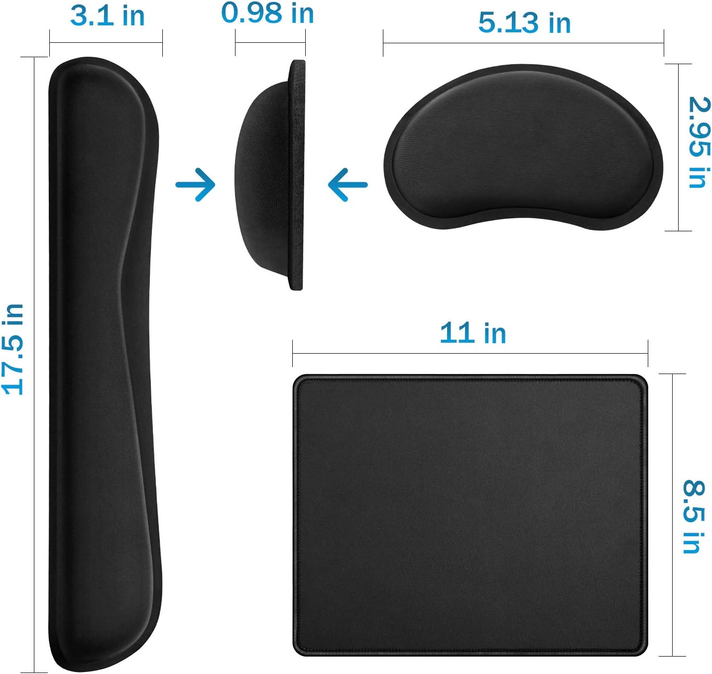 JSD Gel Mouse Pad with Wrist Rests and Memory Foam Keyboard Wrist Rest Pad and Mouse Pad with Stitched Edges
