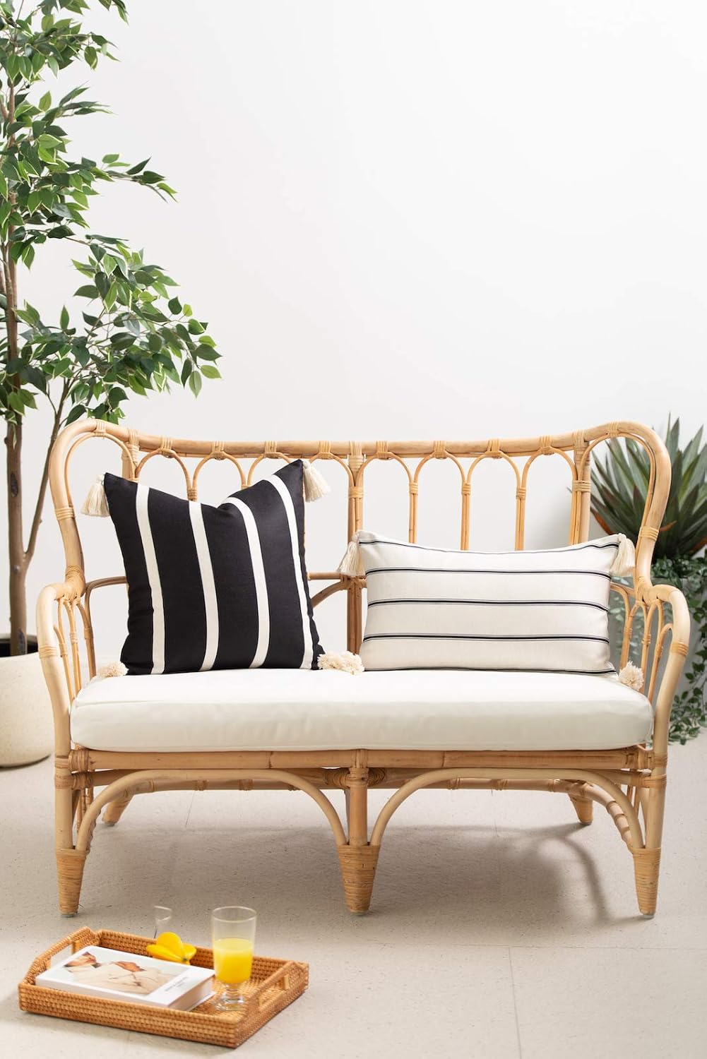 Hofdeco Premium Modern Boho Moroccan Indoor Outdoor Lumbar Pillow Cover Only, 12"x20" Water Repellent for Backyard, Couch, Stripes