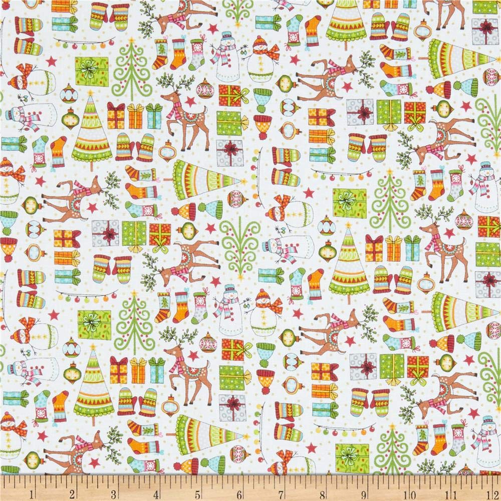 Andover/Makower UK Festive 2019 Mini Icons White Quilt Fabric
