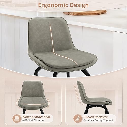 Miniatura 4 de LUE BONA Juego de 3 taburetes de bar giratorios mejorados, de 26 pulgadas de altura de mostrador, taburetes de bar de piel sintética gruesa con