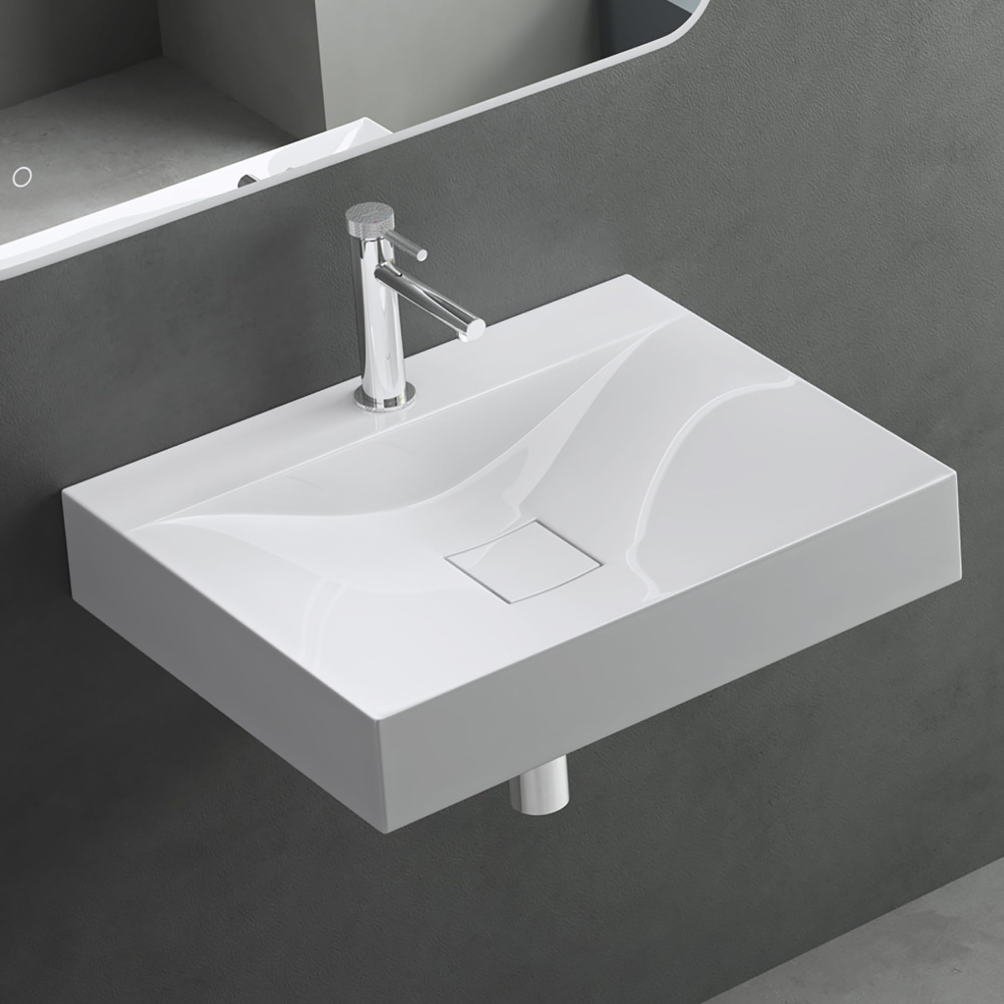Mai & Mai Lavabo da Appoggio 60x48x10cm, Lavabo Bagno Sospeso Lavandino Bagno Rettangolare Colossum810 da Marmo fuso