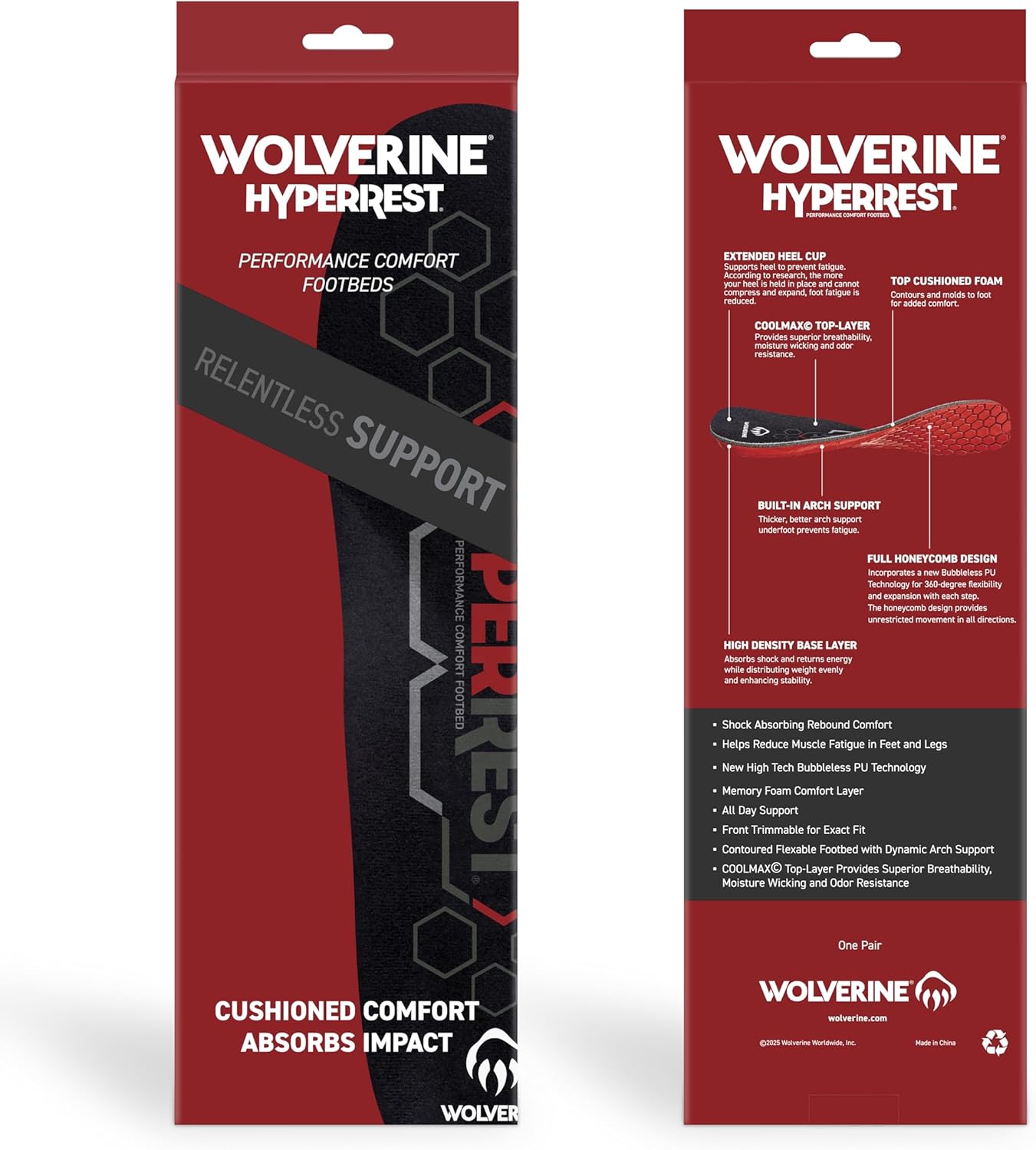 WOLVERINE HYPERREST Insoles – Round Toe Polyurethane Cushioning, Shock Absorption, Breathable Moisture‑Wicking Comfort, Men’s 12/13 - Image 2